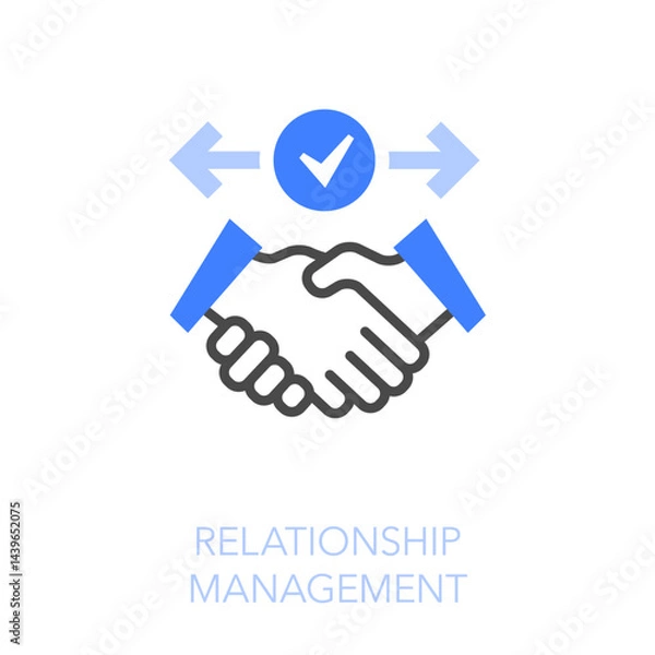 Fototapeta Simple visualised relationship management icon symbol with handshake and checkmark.