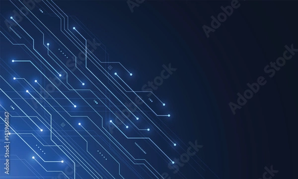 Obraz Abstract blue glowing line technology circuit board background design. Communication dot and line speed internet concept. Vector illustration