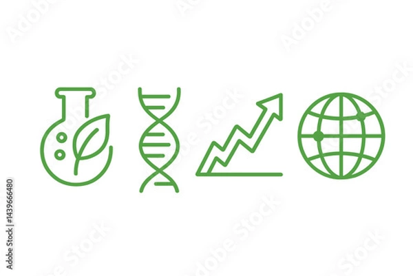 Fototapeta Icons of bio-investment are depicted through symbols of a lab, gene, scale, and global reach