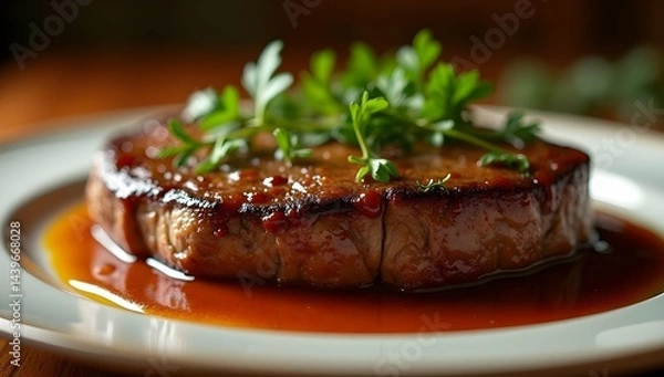 Fototapeta Delicious Steak with Sauce and Garnish