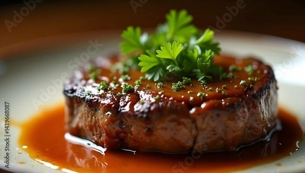 Fototapeta Delicious Steak with Sauce and Garnish