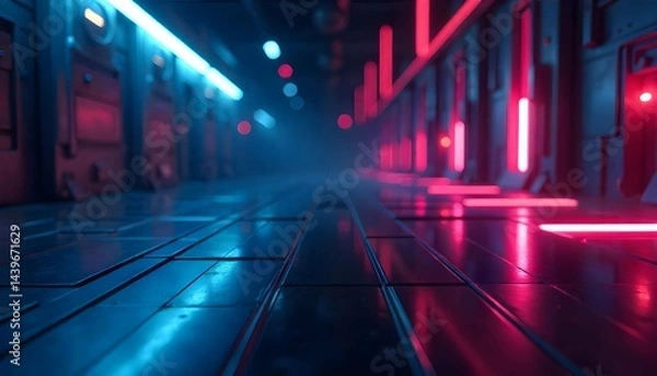 Fototapeta Cyberpunk Corridor with Neon Lights