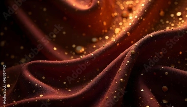 Fototapeta Luxurious Red Velvet Fabric with Golden Sparkles
