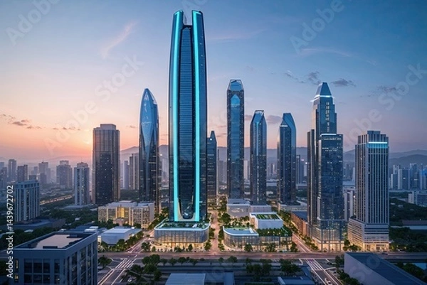 Fototapeta Innovative Urban Skyline Featuring Hydrogen Fuel Solutions in a Smart City Landscape