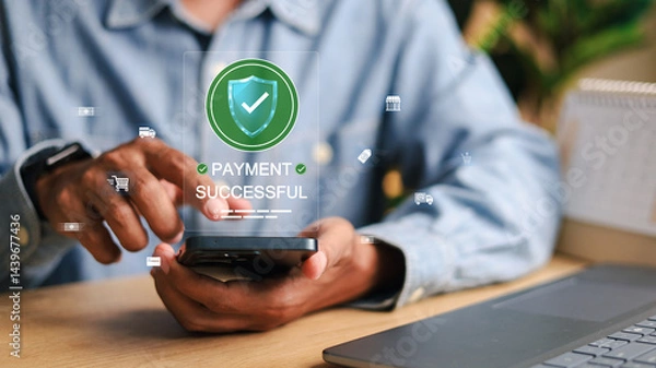 Obraz Payment successful concept. Online payment with digital marketing. online bill payment Approved concept button.