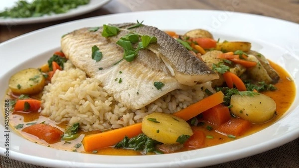 Fototapeta Senegalese Thieboudienne Flavorful Rice and Fish Dish