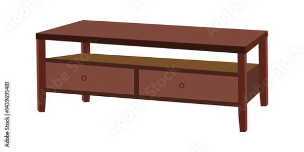 Fototapeta Wooden coffee table with two drawers and an open shelf on a white background