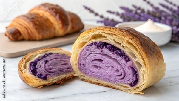 Fototapeta Ube Croissant Swirled with Vibrant Purple Yam Flavor
