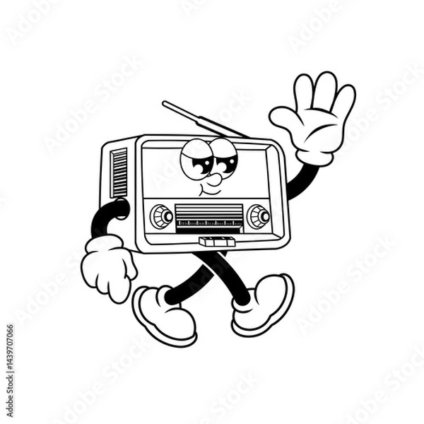 Fototapeta Retro character design of friendly radio outline