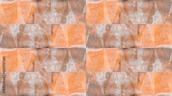 Obraz Old brown orange rusty vintage worn shabby patchwork triangular triangles motif tiles stone concrete cement wall texture background, seamless pattern