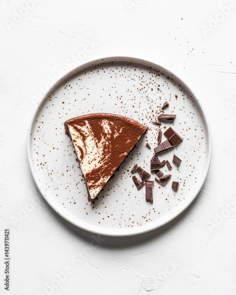 Obraz Indulge in a slice of chocolate marble cheesecake on a minimalist white plate