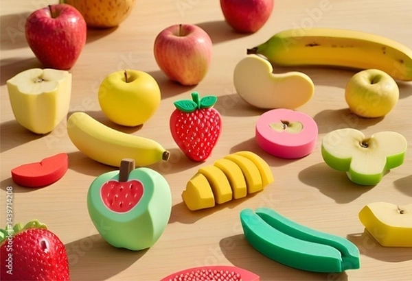 Fototapeta Incredibly detailed artwork that mimics real fruits, capturing their texture, color, and lifelike appearance beautifully.
