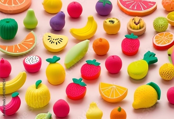 Fototapeta Incredibly detailed artwork that mimics real fruits, capturing their texture, color, and lifelike appearance beautifully.
