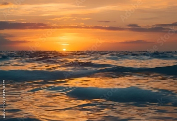 Fototapeta romantic sunset over the sea, with vibrant colors reflecting on the calm, beautiful waters.