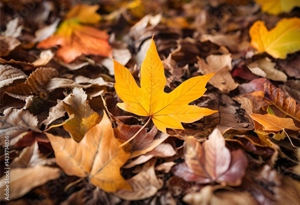 Fototapeta Maple leaves cover the ground, marking the arrival of autumn with vibrant colors and cool air.
