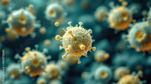 Fototapeta Cancer immunotherapy cell structure microscopic view medical research concept