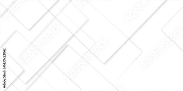 Obraz Abstract white background design with layers of textured white transparent material in triangle and squares shapes. White color technology concept geometric line vector white light grey background.	

