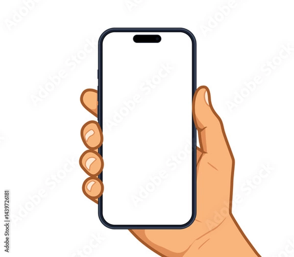 Fototapeta Hand hold smartphone generation 16 cartoon style editable vector