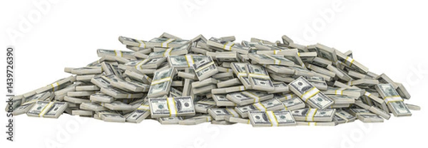 Fototapeta Bundles of one hundred dollar bills forming a large pile on a transparent background