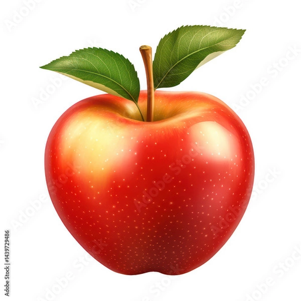 Fototapeta A Vivid and Tempting Close Up of a Perfect Red Apple with Green Leaves