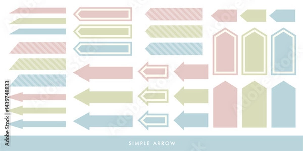 Fototapeta シンプルでかわいい矢印のイラスト素材セット ベクター 白背景 タグ 付箋 見出し 