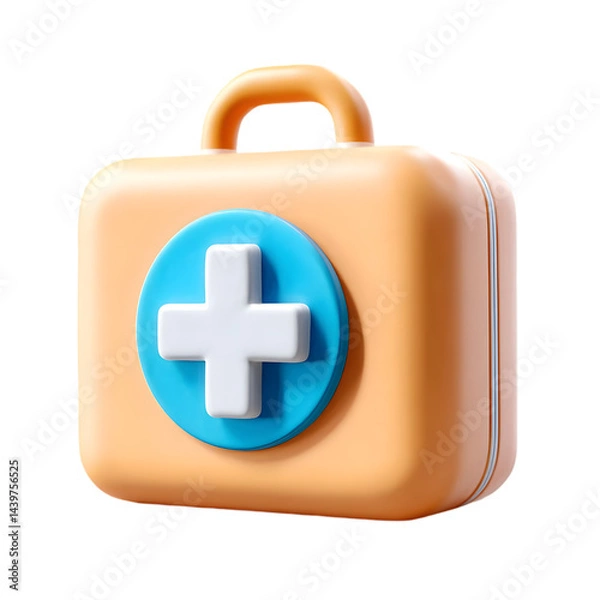 Fototapeta A vibrant first aid kit designed with a modern touch, featuring a blue cross symbol. Ideal for healthcare themes, safety, and emergency preparedness.