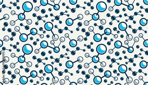 Fototapeta Molecules seamless background, vector tiling endless repeat pattern with different molecules, chemistry and pharmacology theme, elements easy to use separately as an icons or illustrations