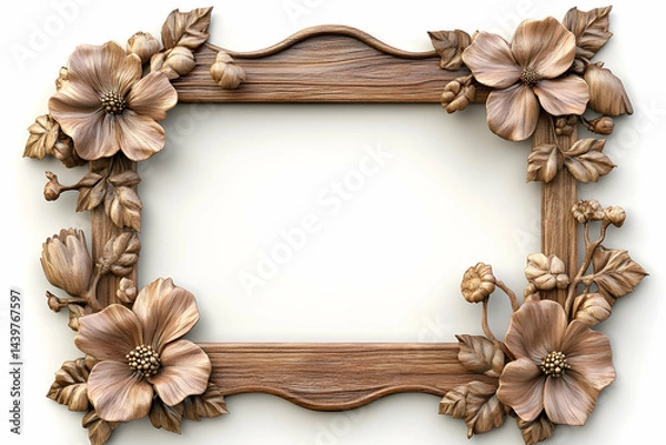 Fototapeta Rustic Wooden Frame with Flowers Perfect for Creative Projects