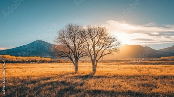 Obraz Golden Sunset Plains, Two Trees