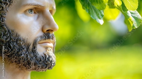 Obraz Mannequin Head Profile with Beard and Green Leaves