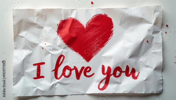 Fototapeta A declaration of love on a crumpled piece of paper, written with lipstick