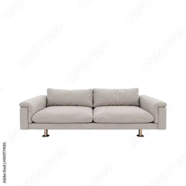 Obraz A modern, minimalist light gray sofa with gold legs, perfect for contemporary living spaces.