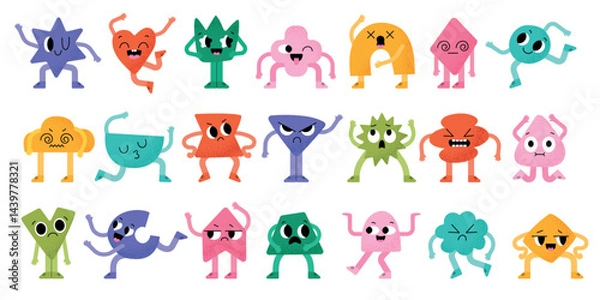 Fototapeta Shapes of faces. Geometric abstract forms of emotional characters recent vector cartoon abstract shapes with eyes and mouth