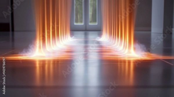 Obraz Abstract Glowing Light Lines in a Room with Open Doors