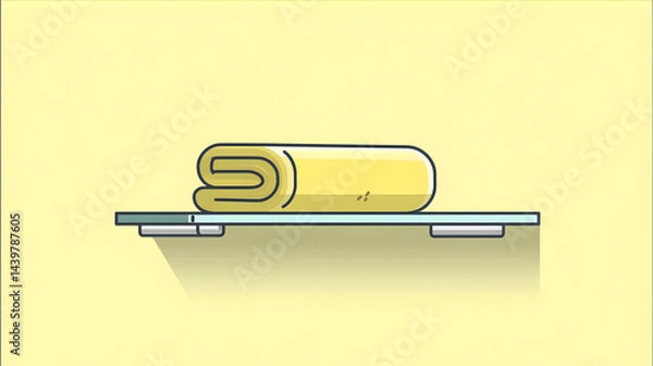 Fototapeta Illustration of a folded towel on a shelf, with a soft yellow background, minimalist style.

