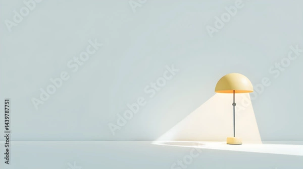 Fototapeta Illustration of a lamp casting a soft light, with a white background, minimalist style.

