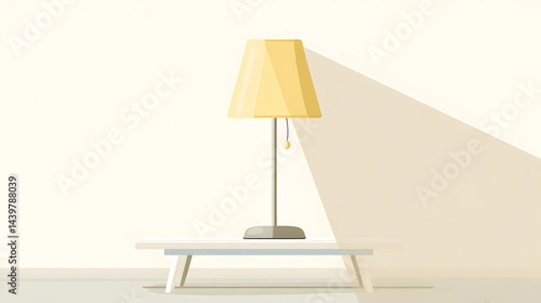 Fototapeta Illustration of a lamp casting a soft light, with a white background, minimalist style.

