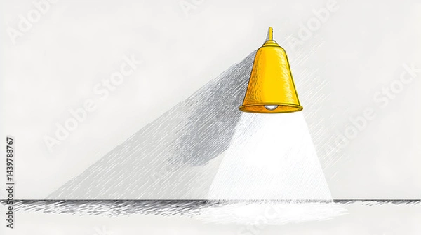 Fototapeta Illustration of a lamp casting a soft light, with a white background, minimalist style.

