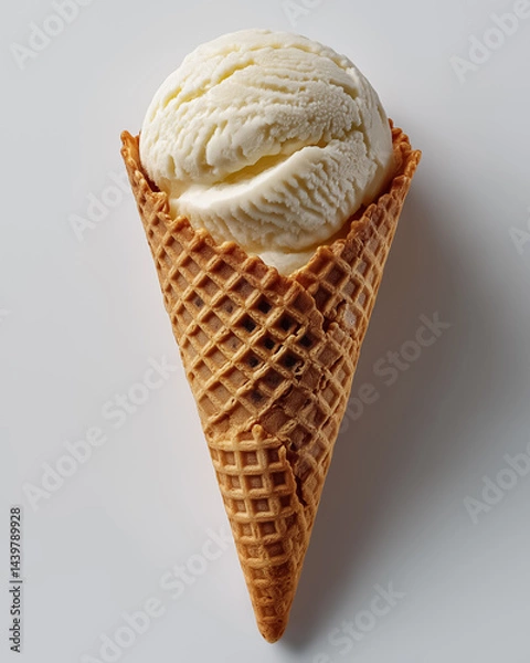 Obraz Single ice cream cone centered on clean white background, soft shadows, minimalistic food photo
