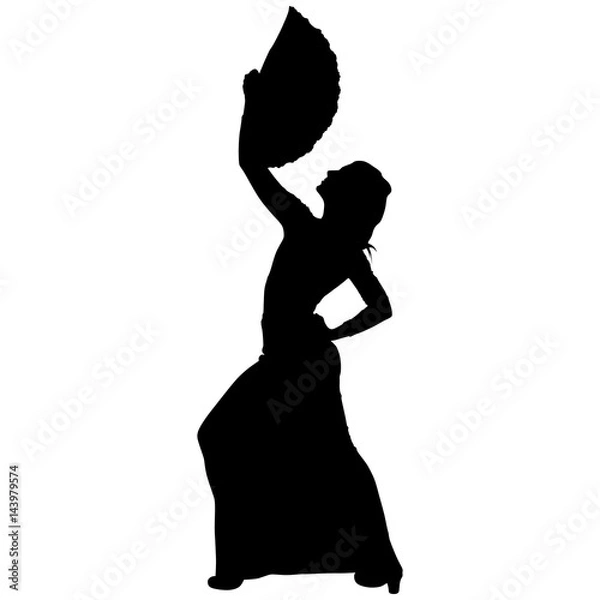 Obraz One black silhouette of female flamenco dancer
