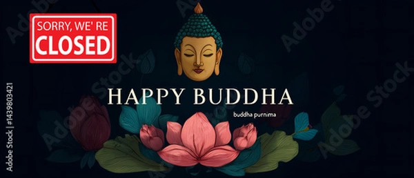Obraz closed for budda purnima holiday celebration; elegant dark poster with greetings and not working information