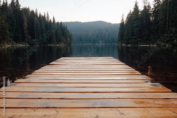 Obraz Scenic Lake with Wooden Pier Amidst Forest Landscape