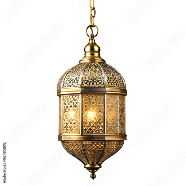 Obraz Elegant Brass Hanging Lantern with Intricate Design on Transparent  background