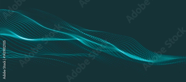 Fototapeta Abstract background with dynamic colorful wave. Futuristic dotted wave of bright particles. Colorful background for presentation design. Wide format vector illustration. Plexus effect