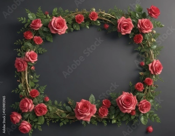 Fototapeta Isolated rose and leaves form a vibrant, elegant frame, perfect for adding your design , rose, element