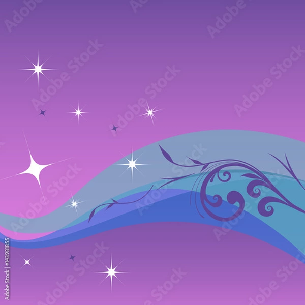 Fototapeta Style purple background with wave and stars. Modern fashion design. Style graphic. Template for prints, decoration. Vector illustration.