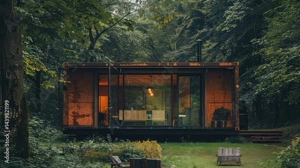 Fototapeta Modern forest cabin design