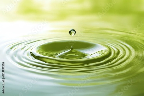 Fototapeta A single water droplet impacting a still surface of liquid.
