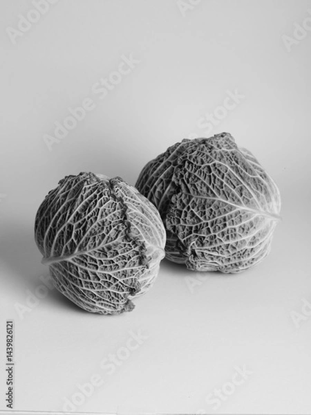 Fototapeta Black and white photo of savoy cabbage background
