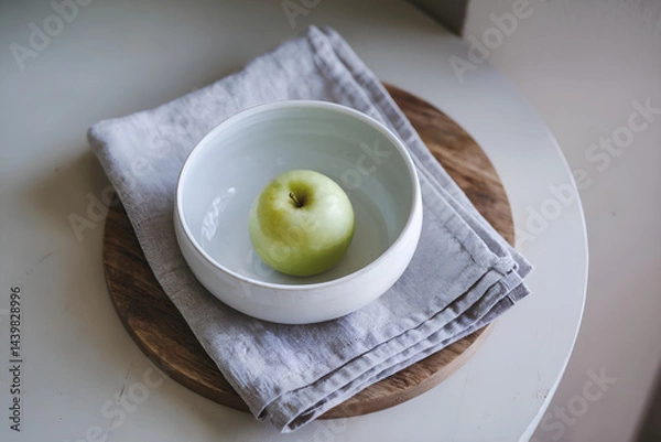 Obraz green apple in a white bowl